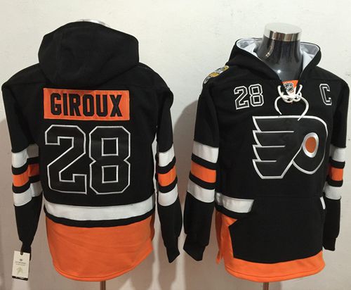 Flyers #28 Claude Giroux Black Name & Number Pullover NHL Hoodie - Click Image to Close